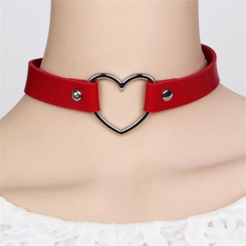 New Faux Leather Red Metal Heart‎ Cyber Punk Goth